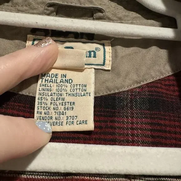 Vintage LL Bean Plaid Lined Utility Vest Fishing Hunting Mens Large Tall - Picture 4 of 8